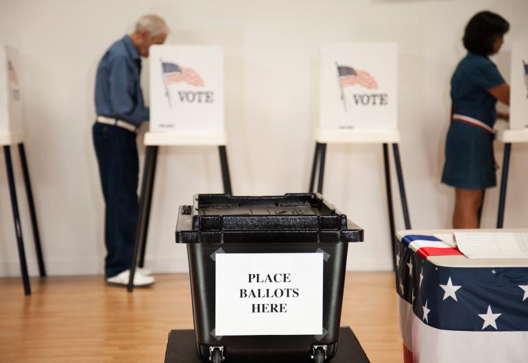 Ballot box at a polling space