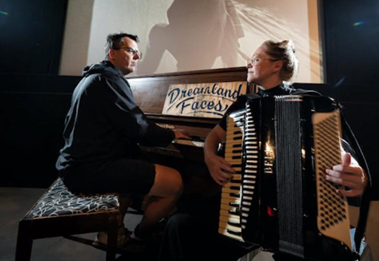 Andy McCormick at the piano and Maren Majowicz on the accordion