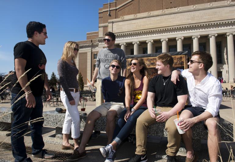 A group of U of M students on the Northrop plaza.