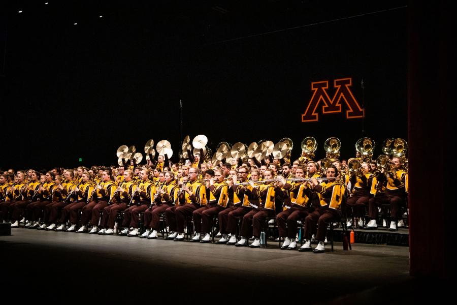 The marching band on the Northrop stage.