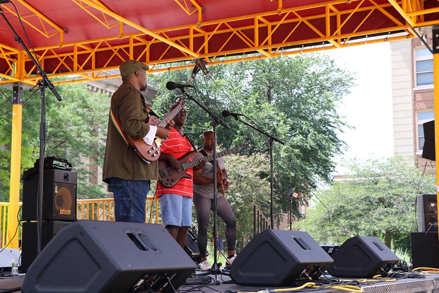 Innocent on stage July 3 2019 for Music on the Plaza at Northrop