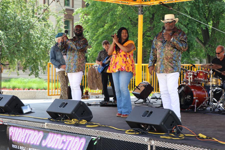 Funktion Junction on stage June 12 2019 for Music on the Plaza at Northrop