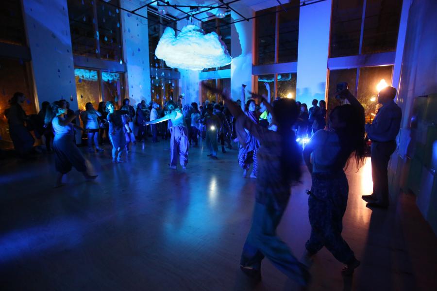 Night time dance party with glowing lights