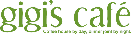 logo gigi's café - coffee house by day, dinner joint by night