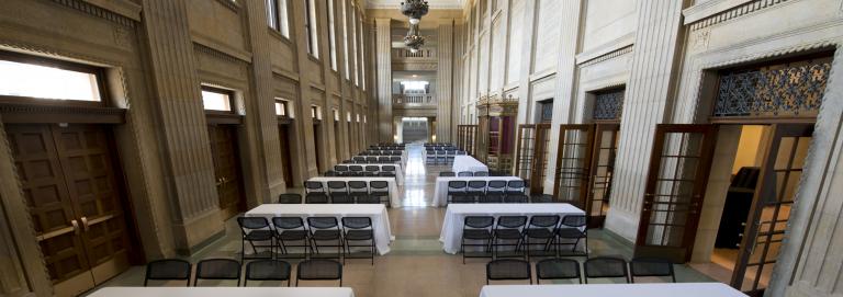 Northrop's Memorial Hall with tables.