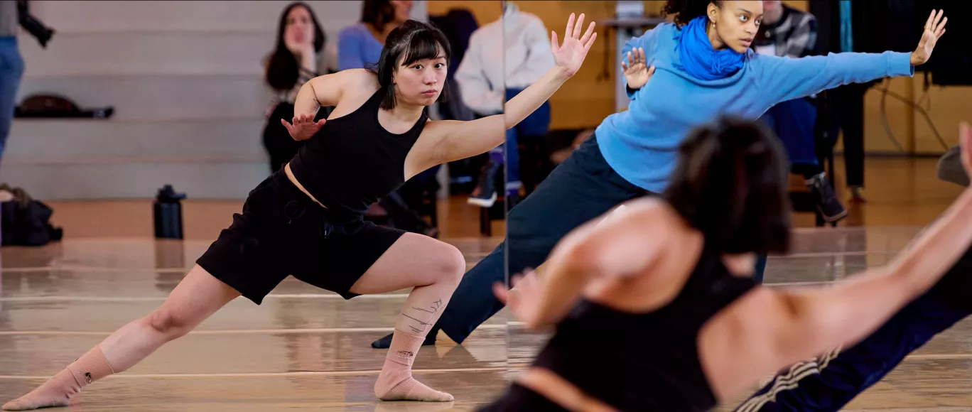 Dancers in the studio see themselves in the mirror as they learn.