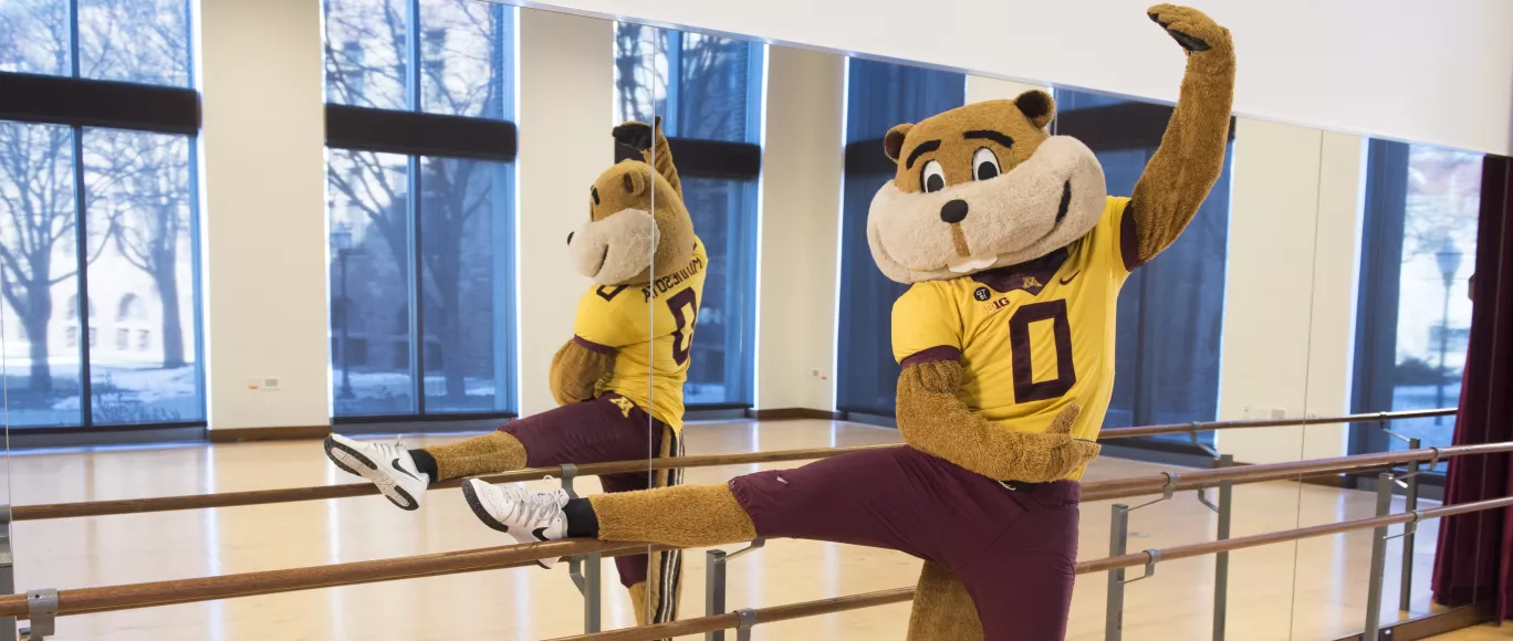 Goldy in the rehearsal studio doing a ballet exercise