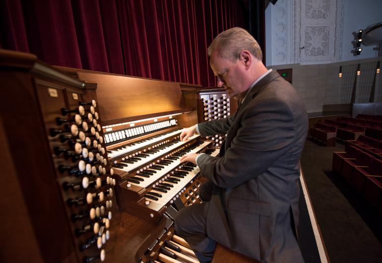 Dean Billmeyer playing the Northrop organ.