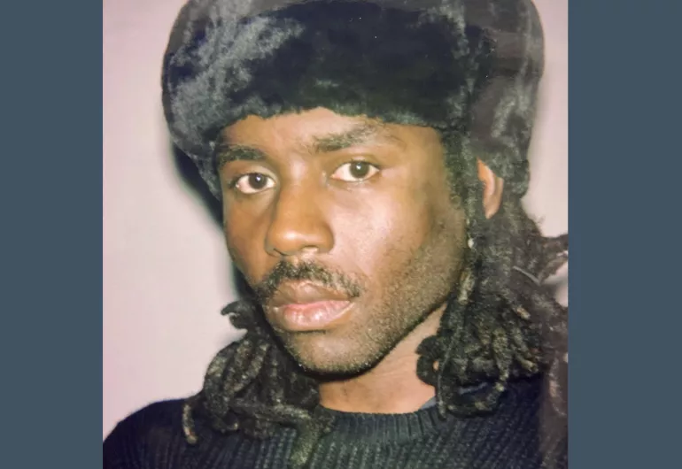 Devonté Hynes wears a fur hat