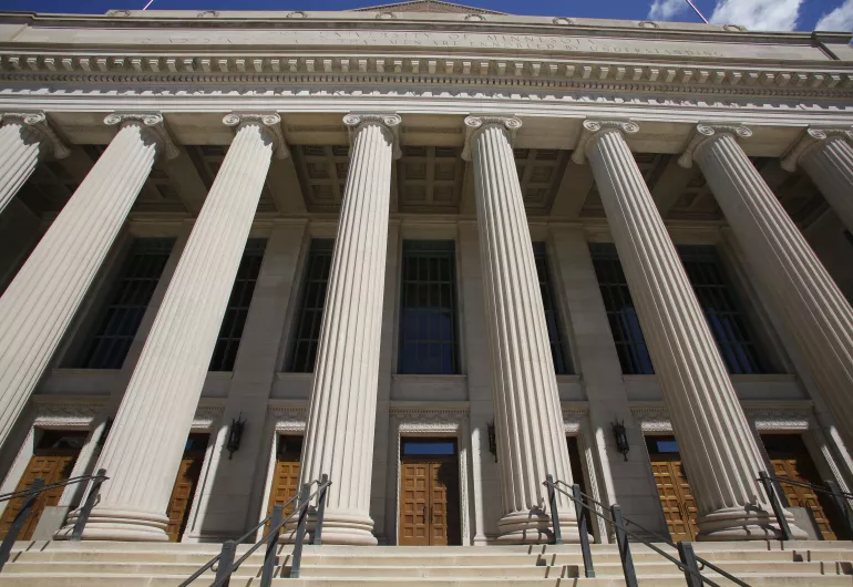 Looking up at the columns of Northrop