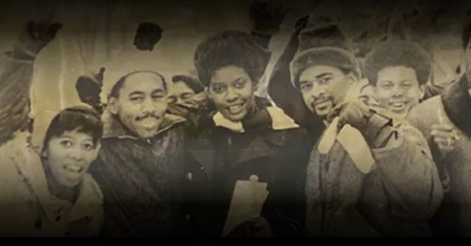 A black and white photo of Black students in the 1960s from the U of M