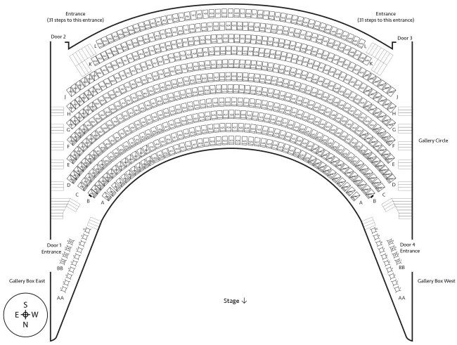 Seating chart for Gallery Circle Level 4 of Carlson Family Stage