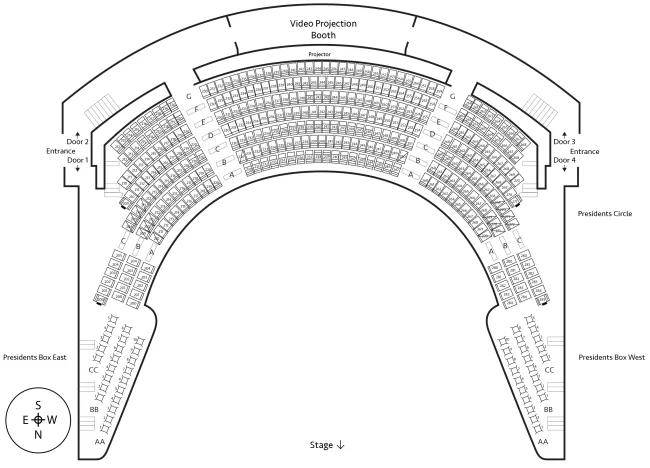 Seating chart for Presidents Circle Level 2 of Carlson Family Stage