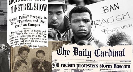 newspaper clippings mixed with images of black men and women protesting