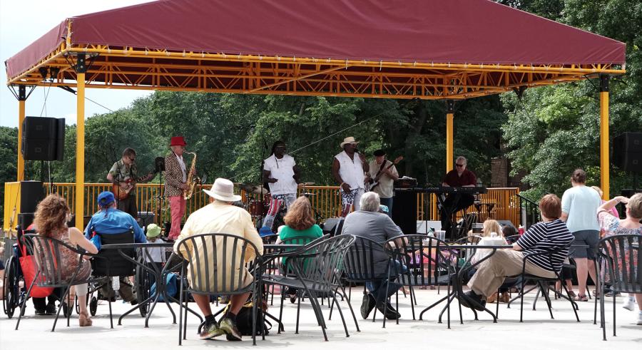 Playing on the stage at a past Northrop Plaza concert.