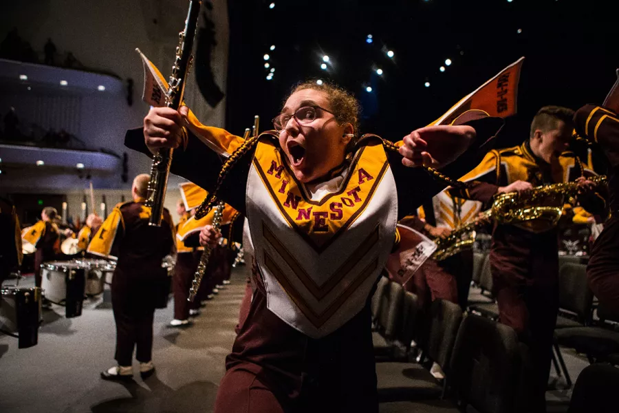 Excited clarinet player leaves the stage