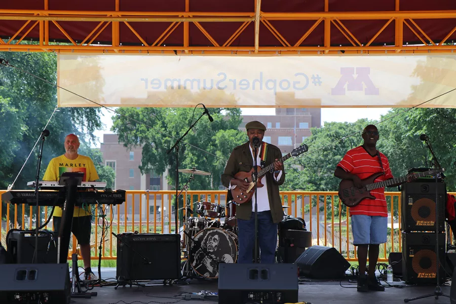Innocent on stage July 3 2019 for Music on the Plaza at Northrop