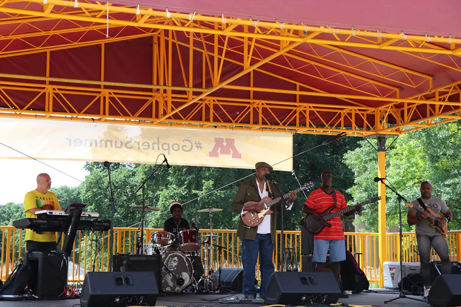 Innocent on stage July 3 2019 for Music on the Plaza at Northrop