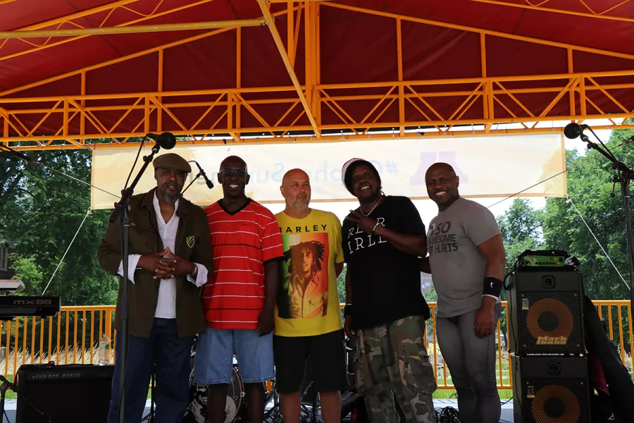 Innocent on stage July 3 2019 for Music on the Plaza at Northrop