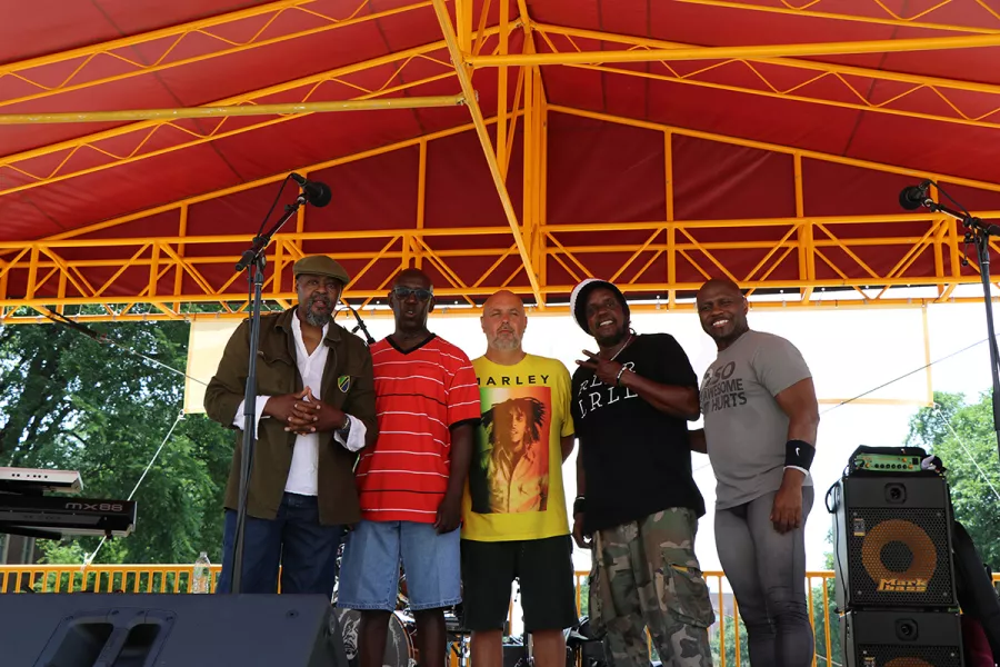 Innocent on stage July 3 2019 for Music on the Plaza at Northrop
