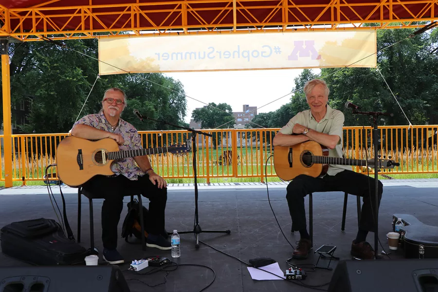 Tim Sparks and Phil Heywood smile at the end of their set.