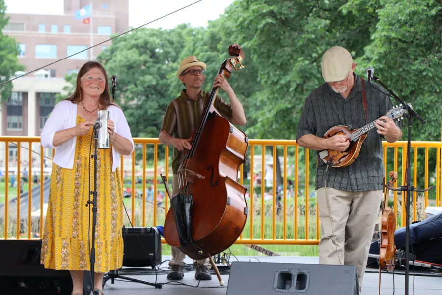 Dan Newton's Cafe Accordion Orchestra on stage June 26 2019 for Music on the Plaza at Northrop