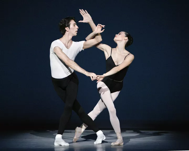 Natalia Magnicaballi and Momchil Mladenov in Agon. Photo by Paul Kolnick.
