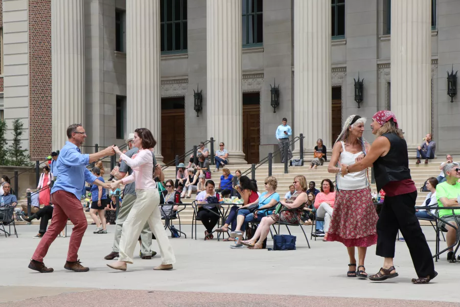 Pleople dancing on the Northrop Plaza