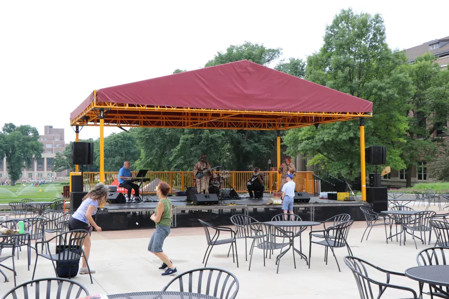 Tent set up on the Plaza