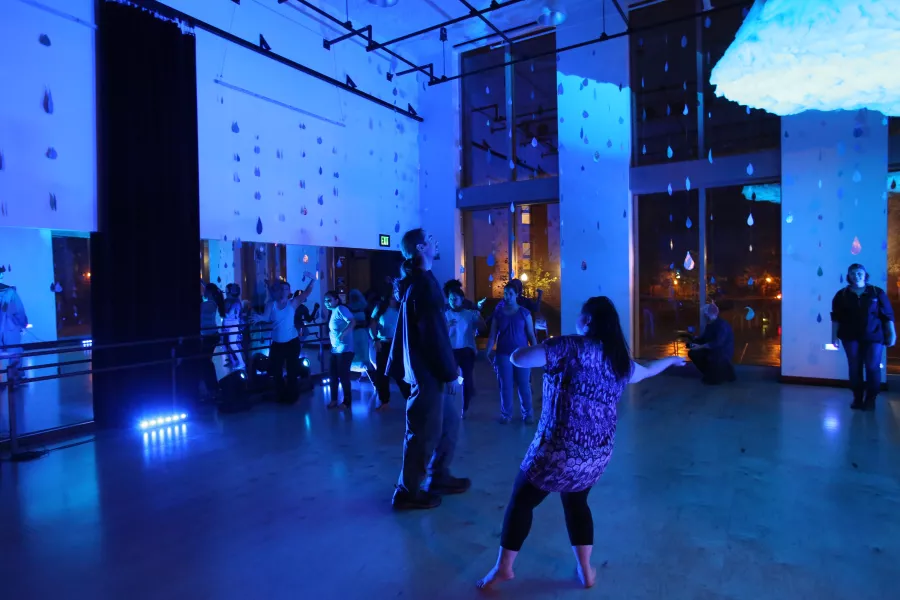 Black light dance party at night